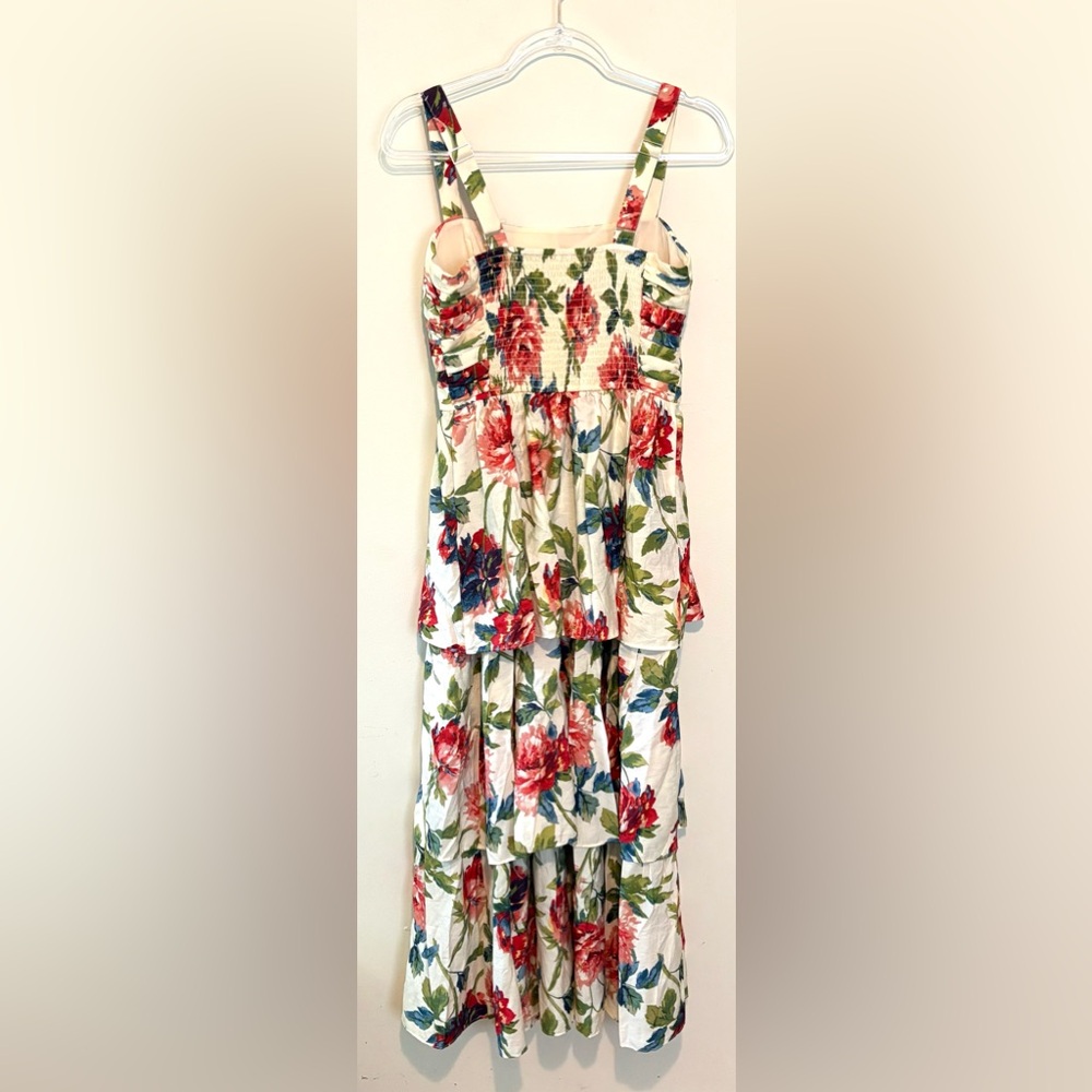 Abercrombie & Fitch White Floral Maxi Dress with Red & Green Print - Picture 9 of 10
